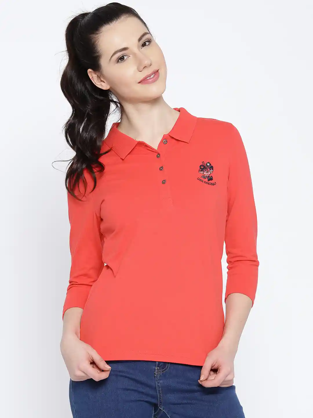 Buy Jockey Women Red Solid Polo Collar T-shirt Tshirts for Women