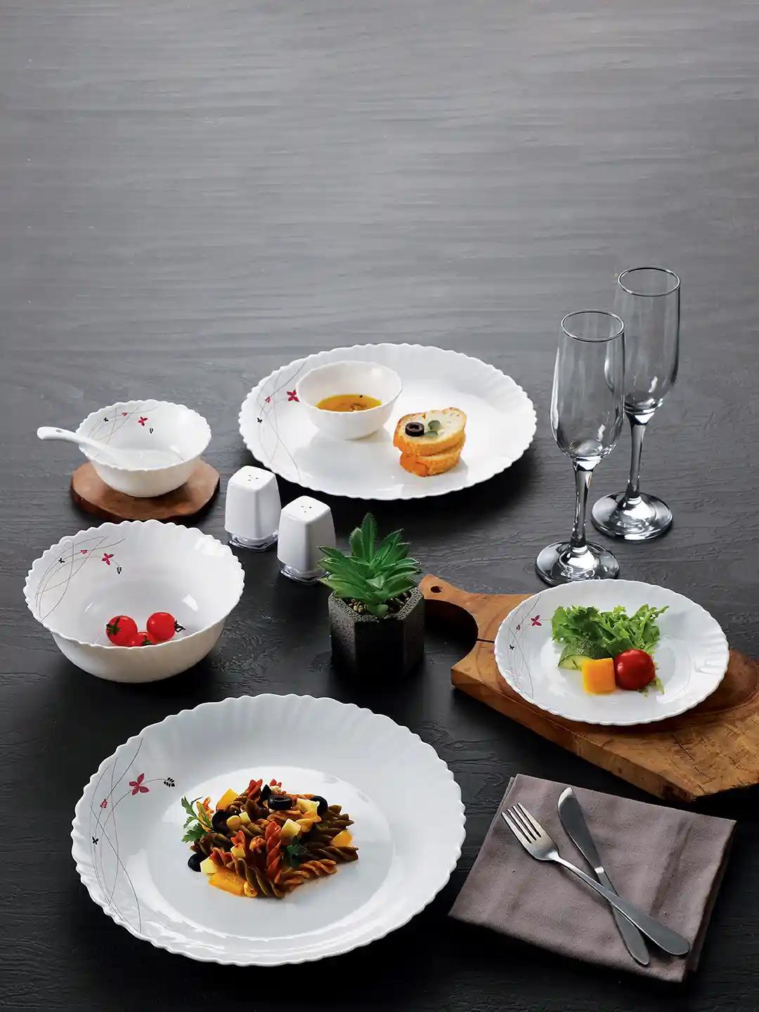 Buy Cello Dazzle Series White Leaf Opalware Easy to Clean 49 Piece