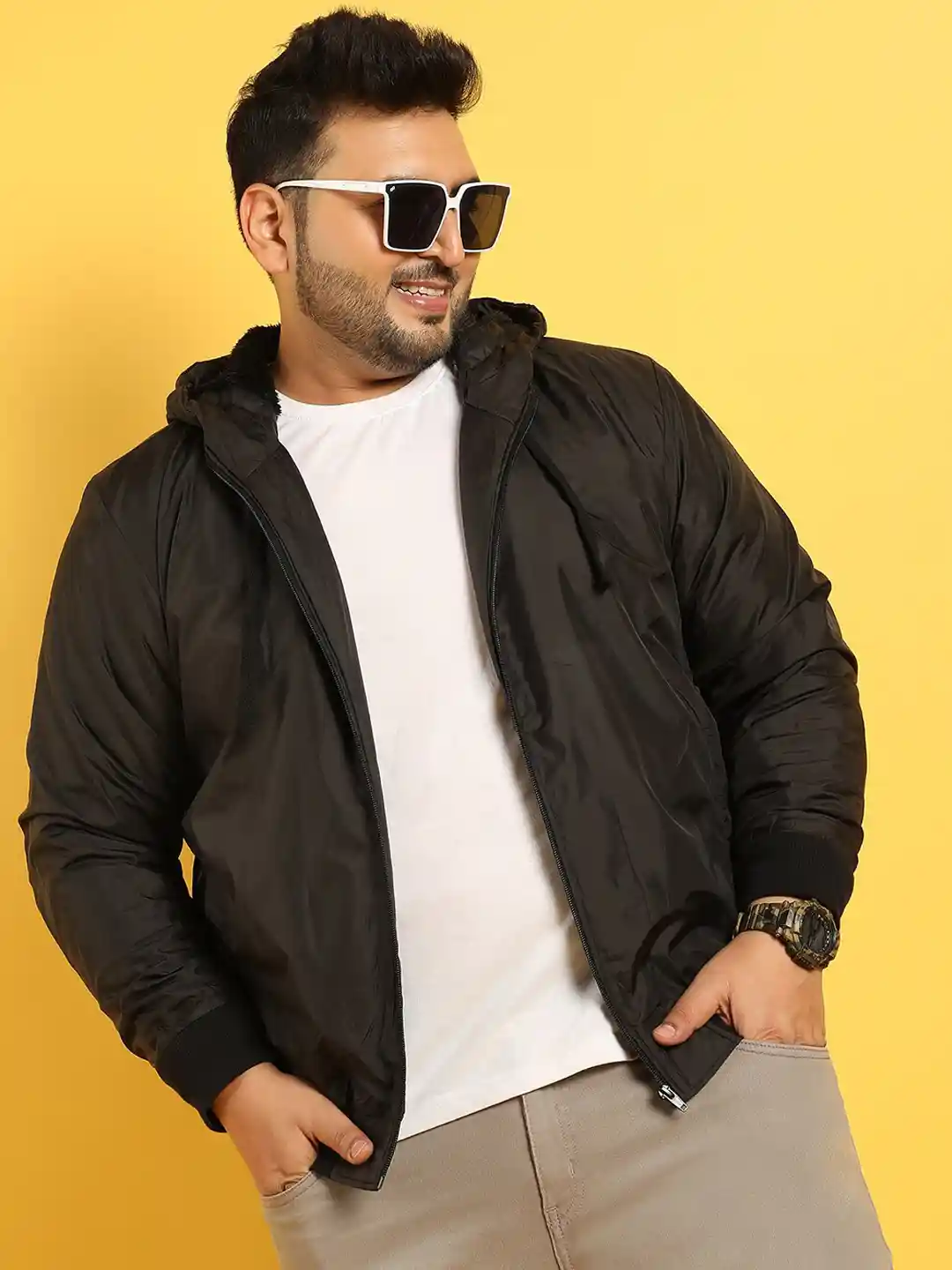 Buy Instafab Plus Plus Size Windcheater Hooded Bomber Jacket