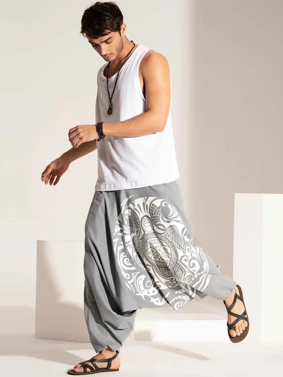 The Veshti Company Men Printed Pure Cotton Loose-fit Harem Pants