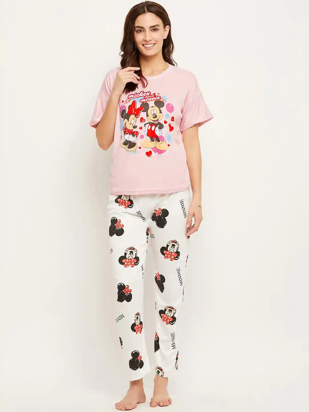 Buy Camey Mickey Minnie Mouse Printed T-shirt With Pyjamas