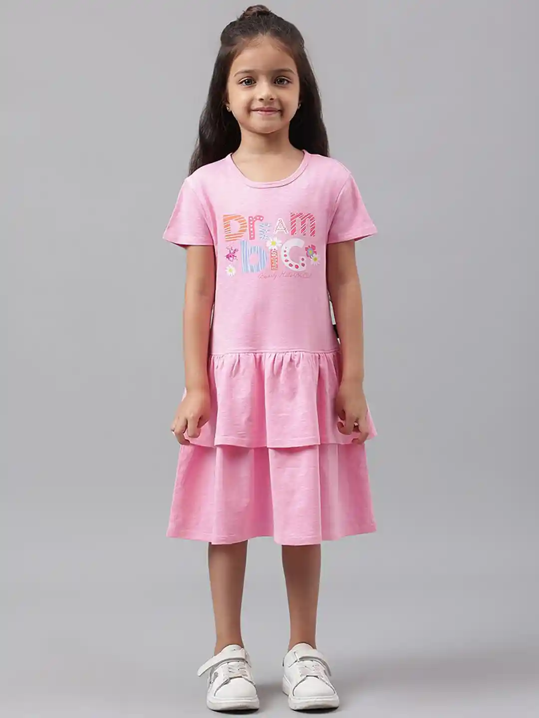 Beverly Hills Polo Club Girls Typography Printed Layered Pure Cotton A-Line  Midi Dress