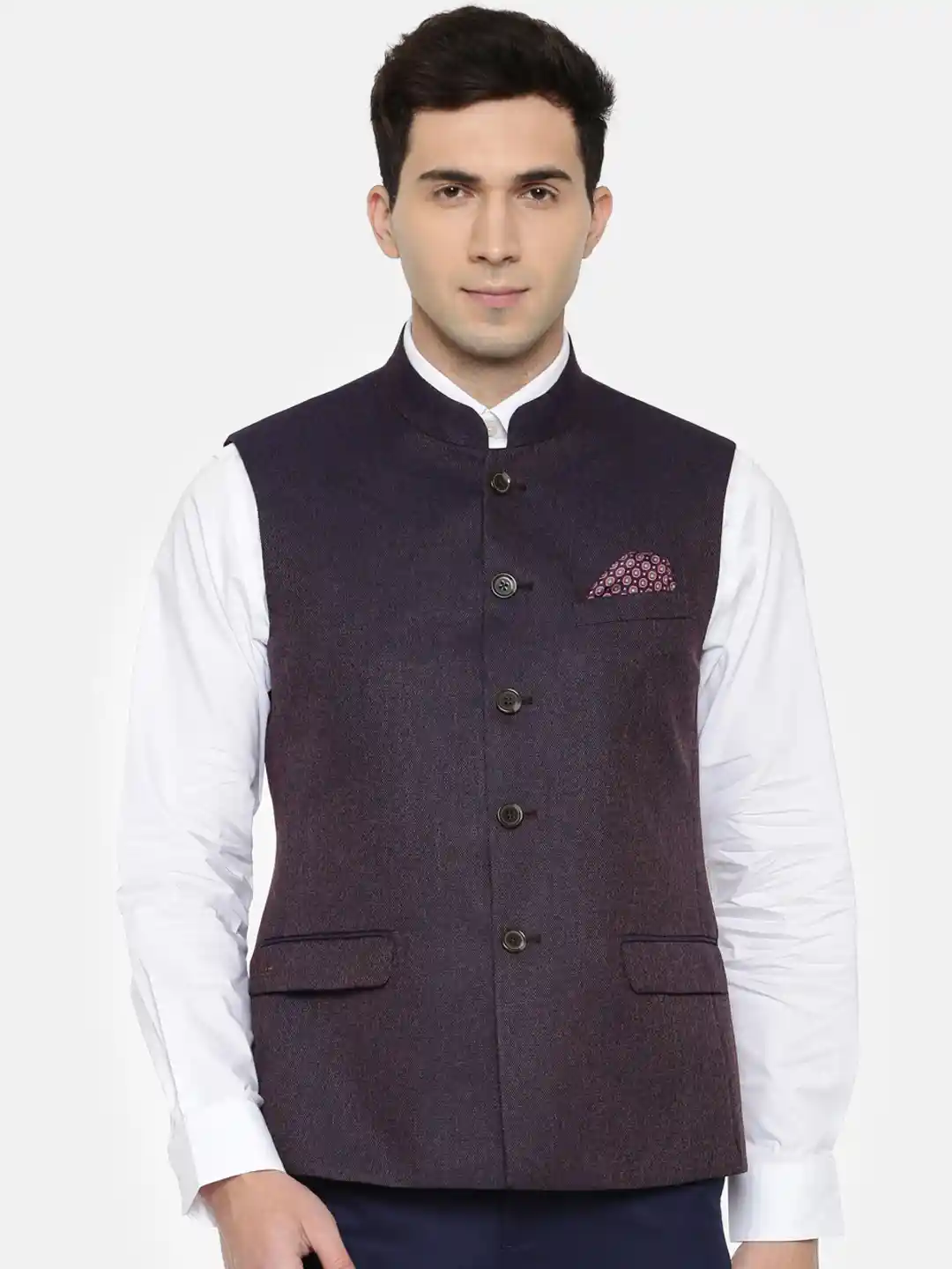Buy Arrow Purple Solid Body Tailored Fit Nehru Jacket Nehru
