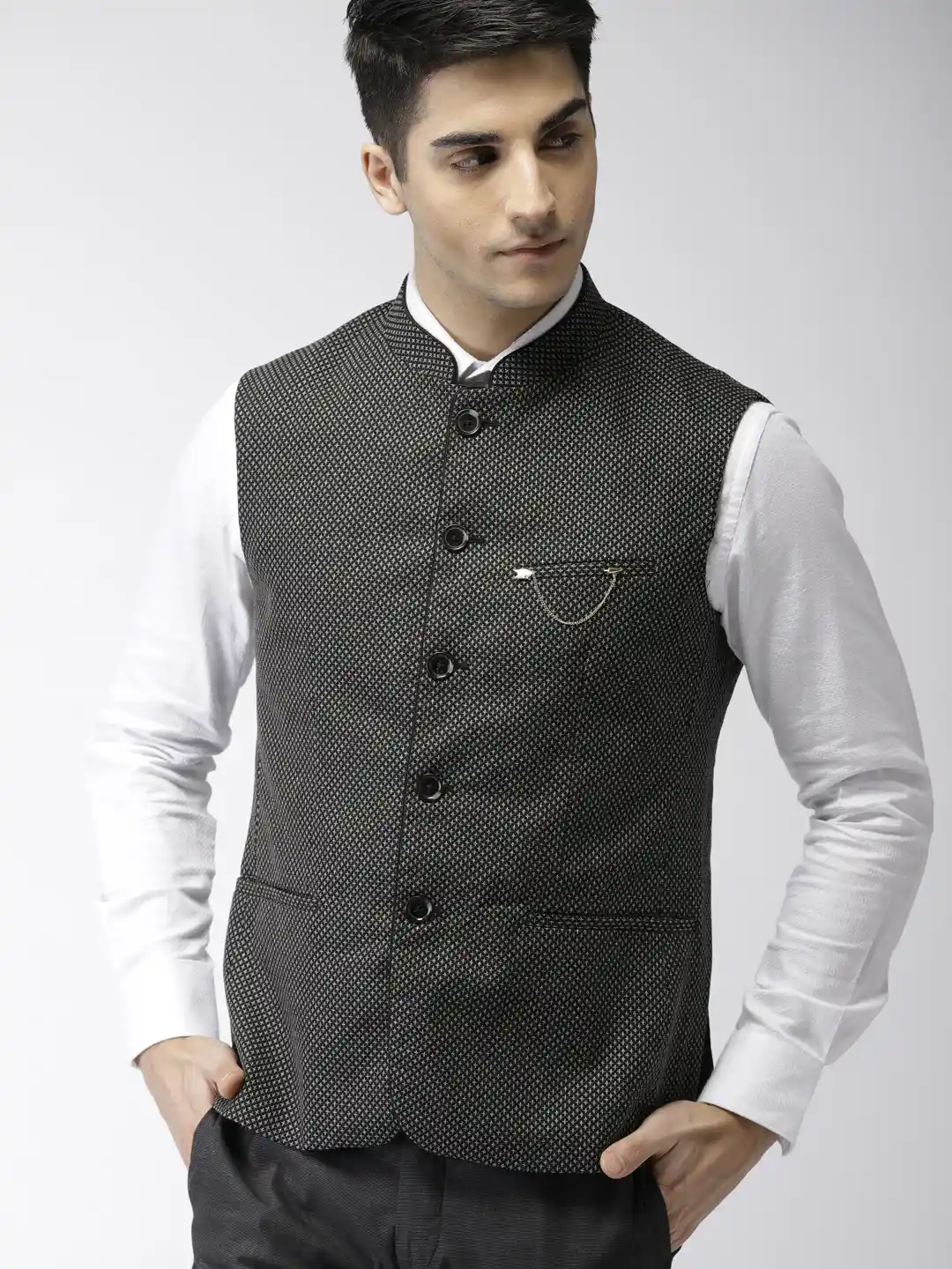 Buy Arrow Black White Self-Design Body Tailored Fit Smart Casual