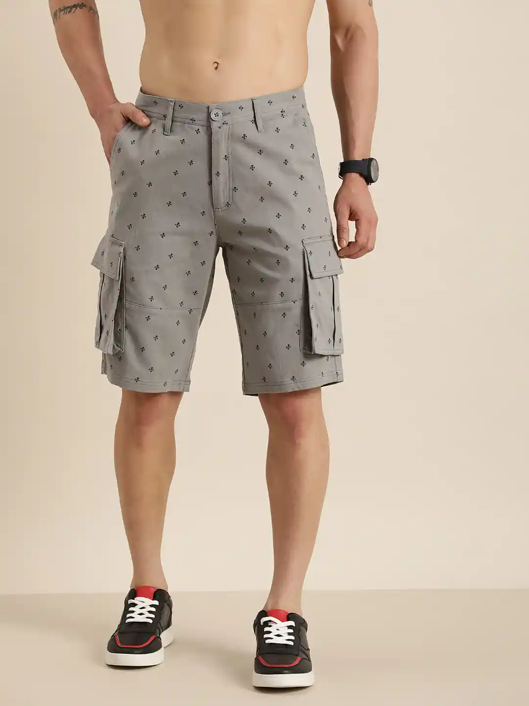 HERE&NOW Men Abstract Printed Slim Fit Cargo Shorts