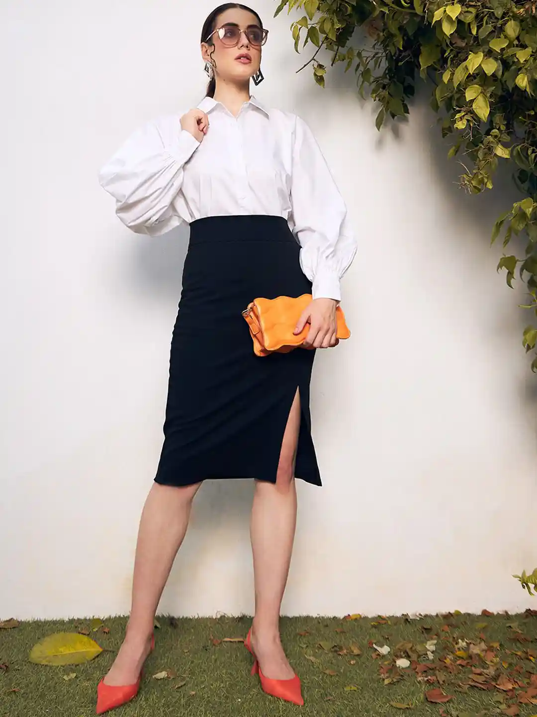 Buy Berrylush Black Split Thigh Pencil Skirt Skirts for Women