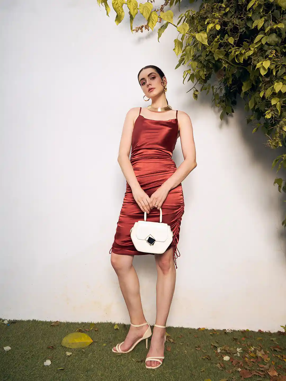 Berrylush Satin Ruched Bodycon Dress