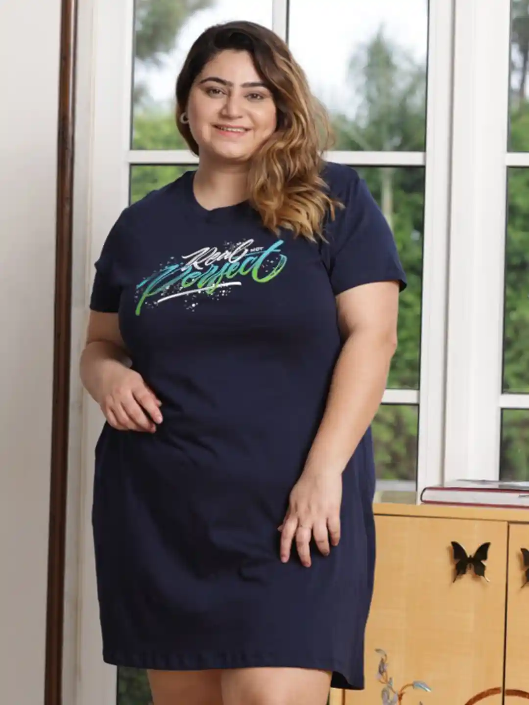 Buy TITTLI Plus Size Typography Printed T-Shirt Night Dress