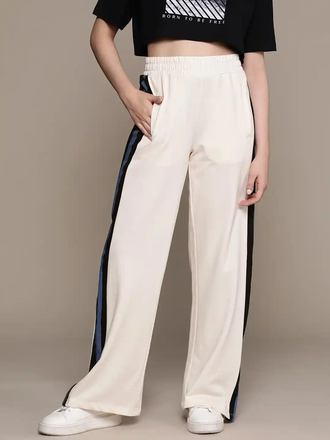 Buy The Roadster Lifestyle Women Wide Leg Striped Track Pants