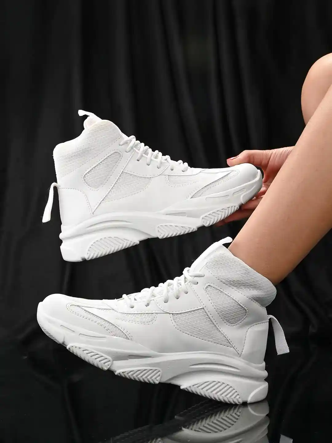 The Roadster Lifestyle Women White Mid-Top Textured Basics Sneakers