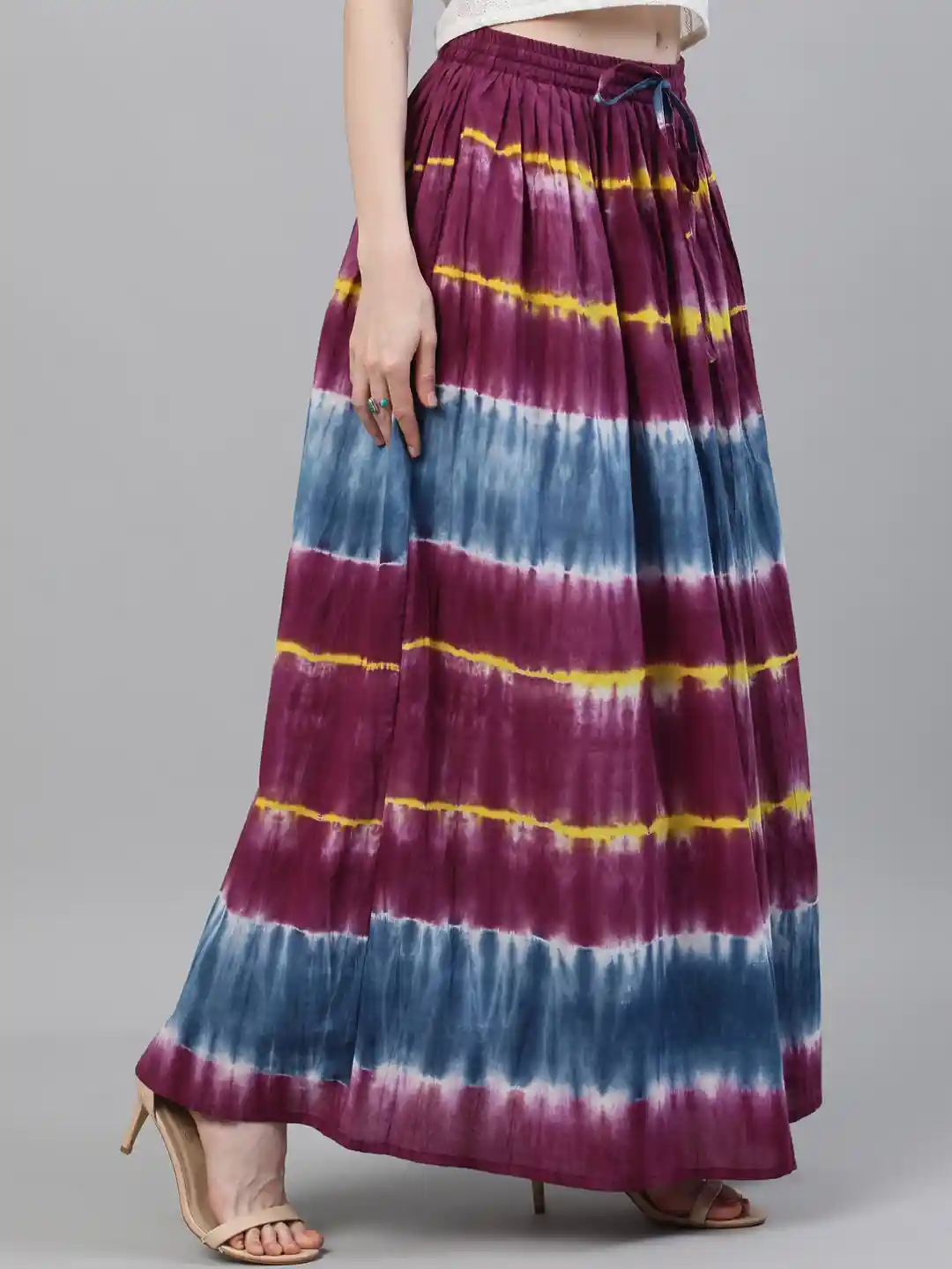 Buy AKS Tie Dye Printed Pure Cotton Flared Maxi Skirt Skirts