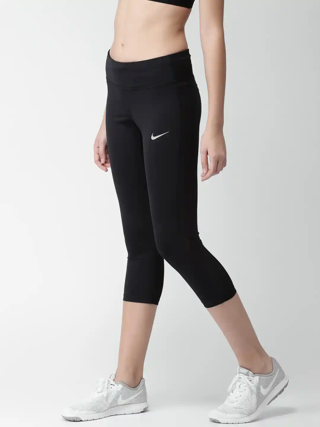 Buy Nike Women Solid Black Racer Crop Running Capri With DRI-FIT
