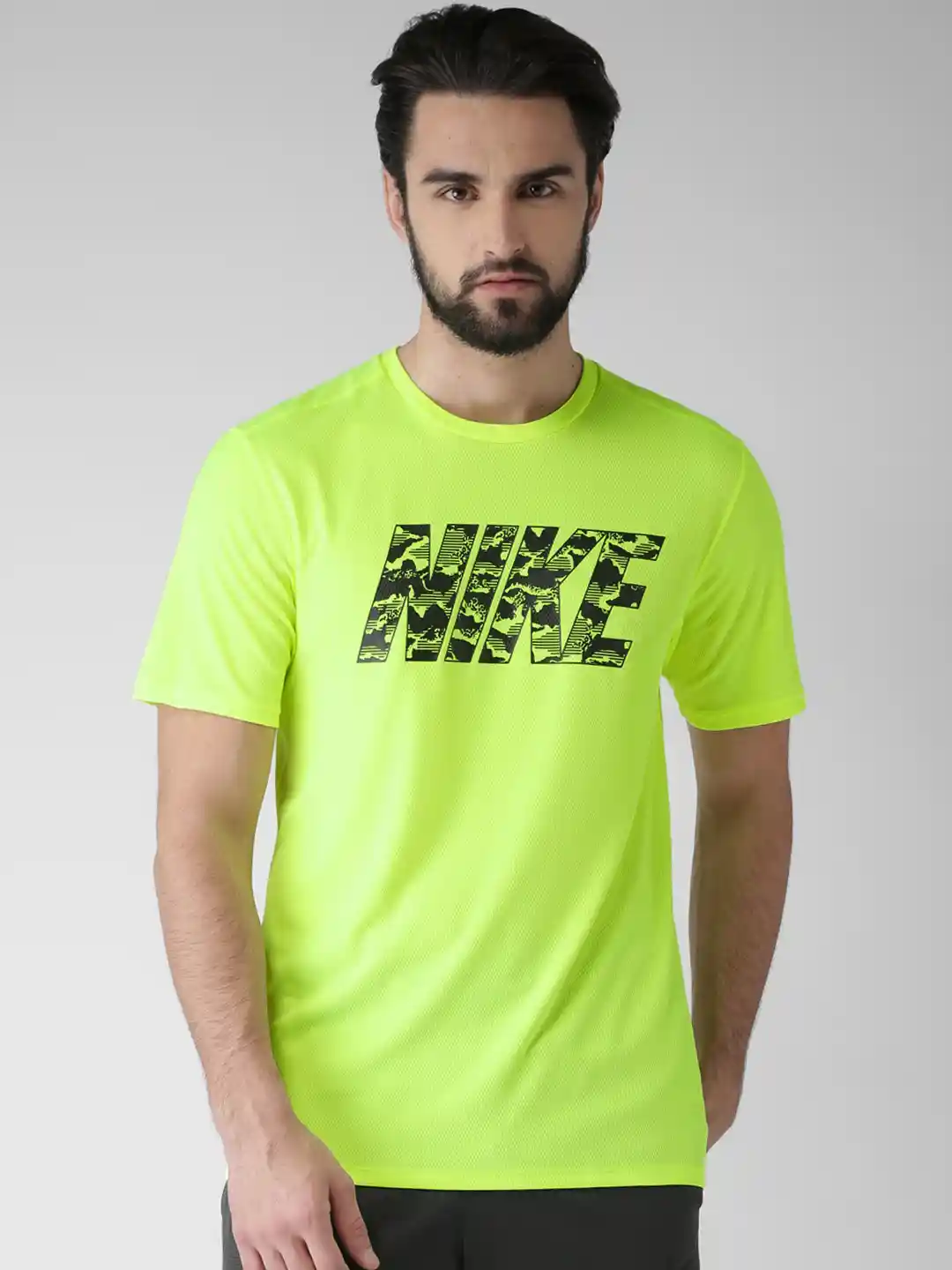 Buy Nike Men Fluorescent Green Printed Breathe Running T-shirt