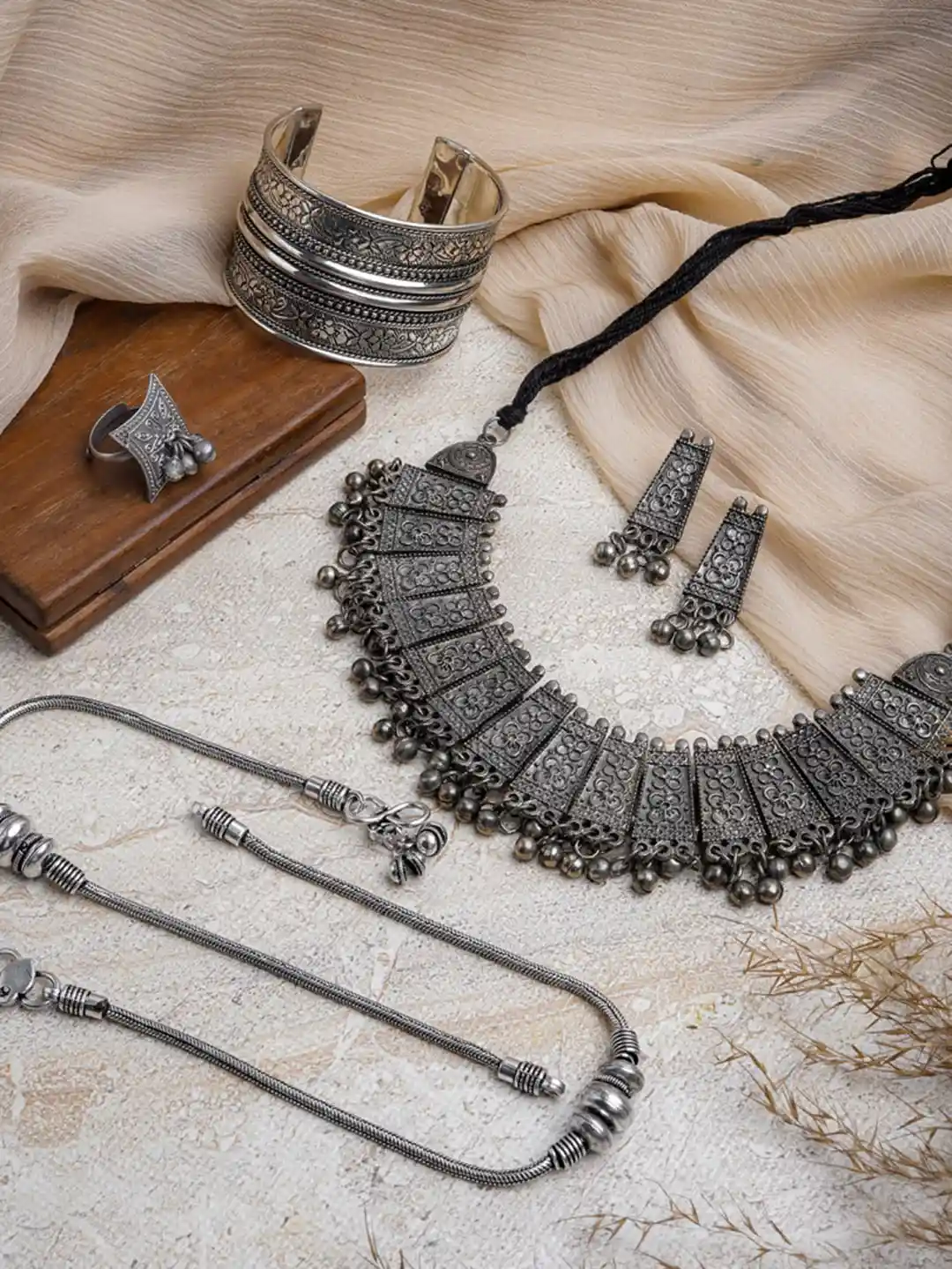 Buy TEEJH Kushaya Silver-Plated Oxidized Jewelry Gift Set