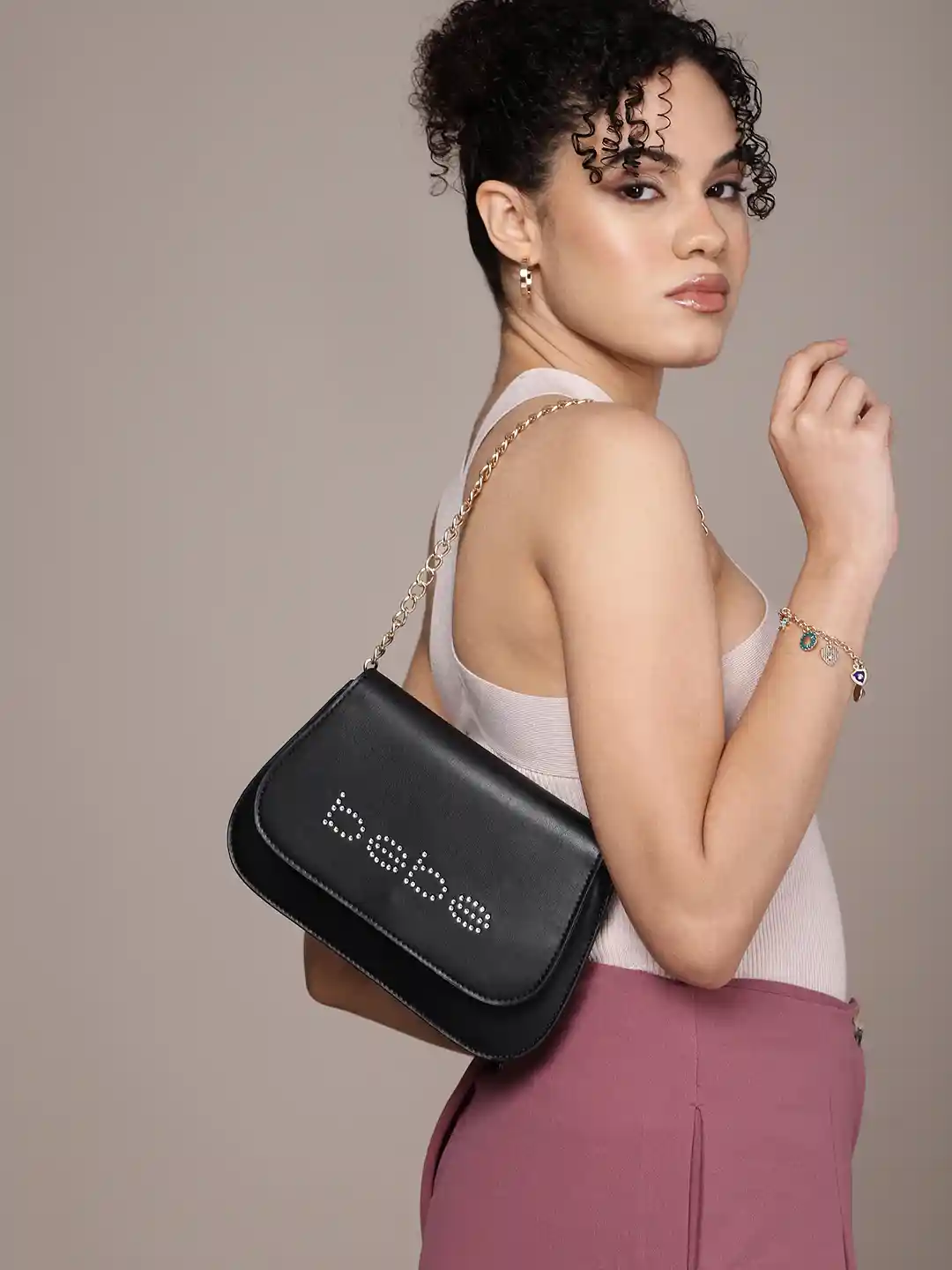 Buy bebe Brand logo Embellished Structured Shoulder Bag Handbags