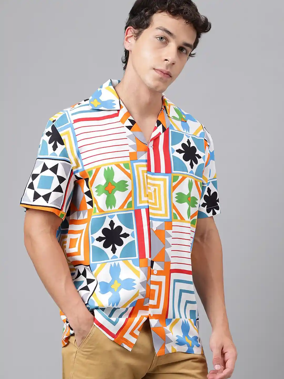 Buy Hancock Geometric Printed Viscose Rayon Relaxed Fit Casual