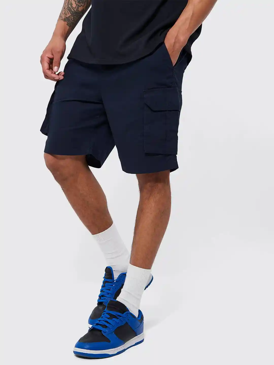Buy boohooMAN Cotton Relaxed Elastic Waist Cargo Shorts Shorts