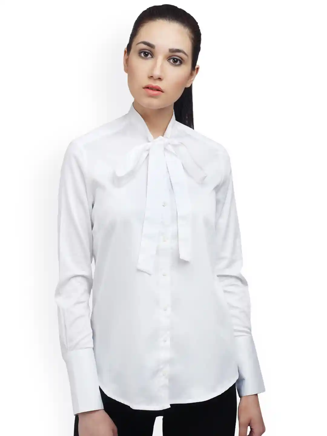 Buy Ombre Lane Women White No Peek Cotton Formal Bow-Tie Shirt