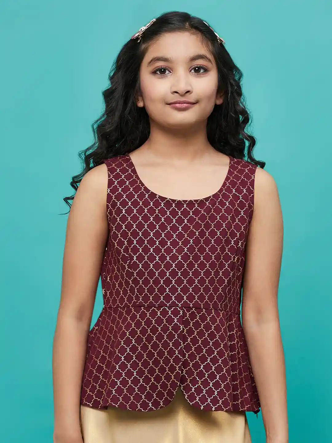 Aks Kids Girls Geometric Printed Peplum Top