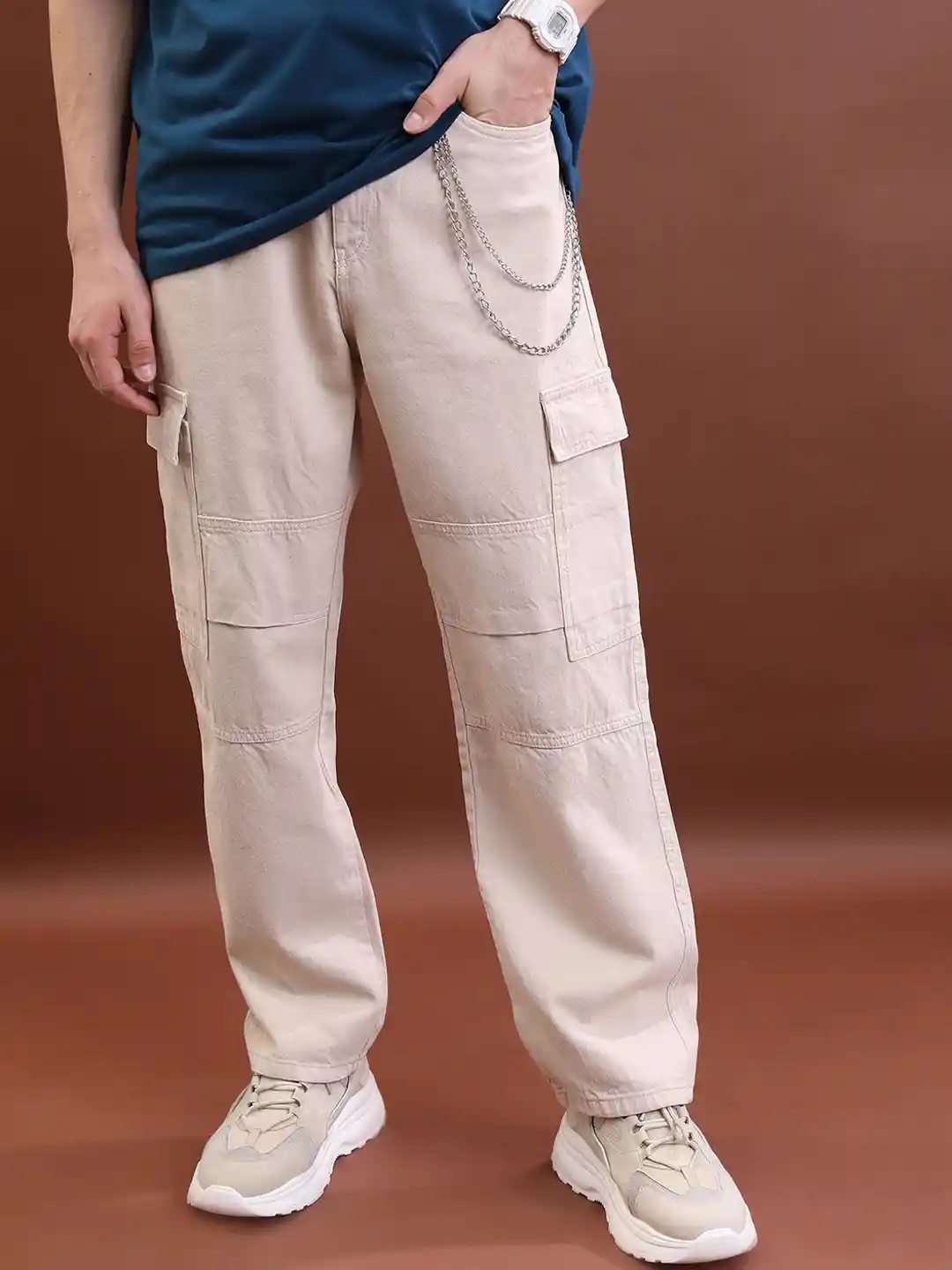 HIGHLANDER Men Khaki Relaxed Fit Clean Look Cotton Jeans