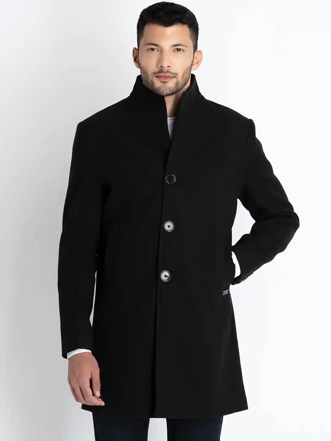 Buy Status Quo High Neck Tailored Longline Overcoat - Coats for