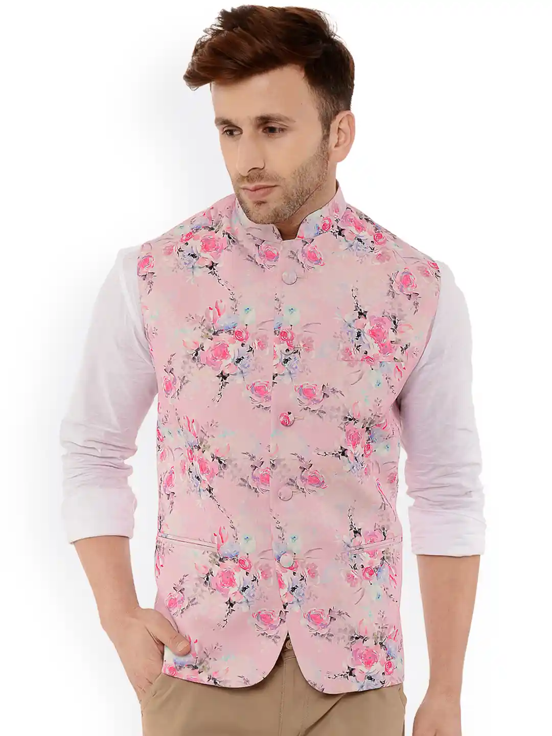 Hangup Men Pink Printed Waist Coat
