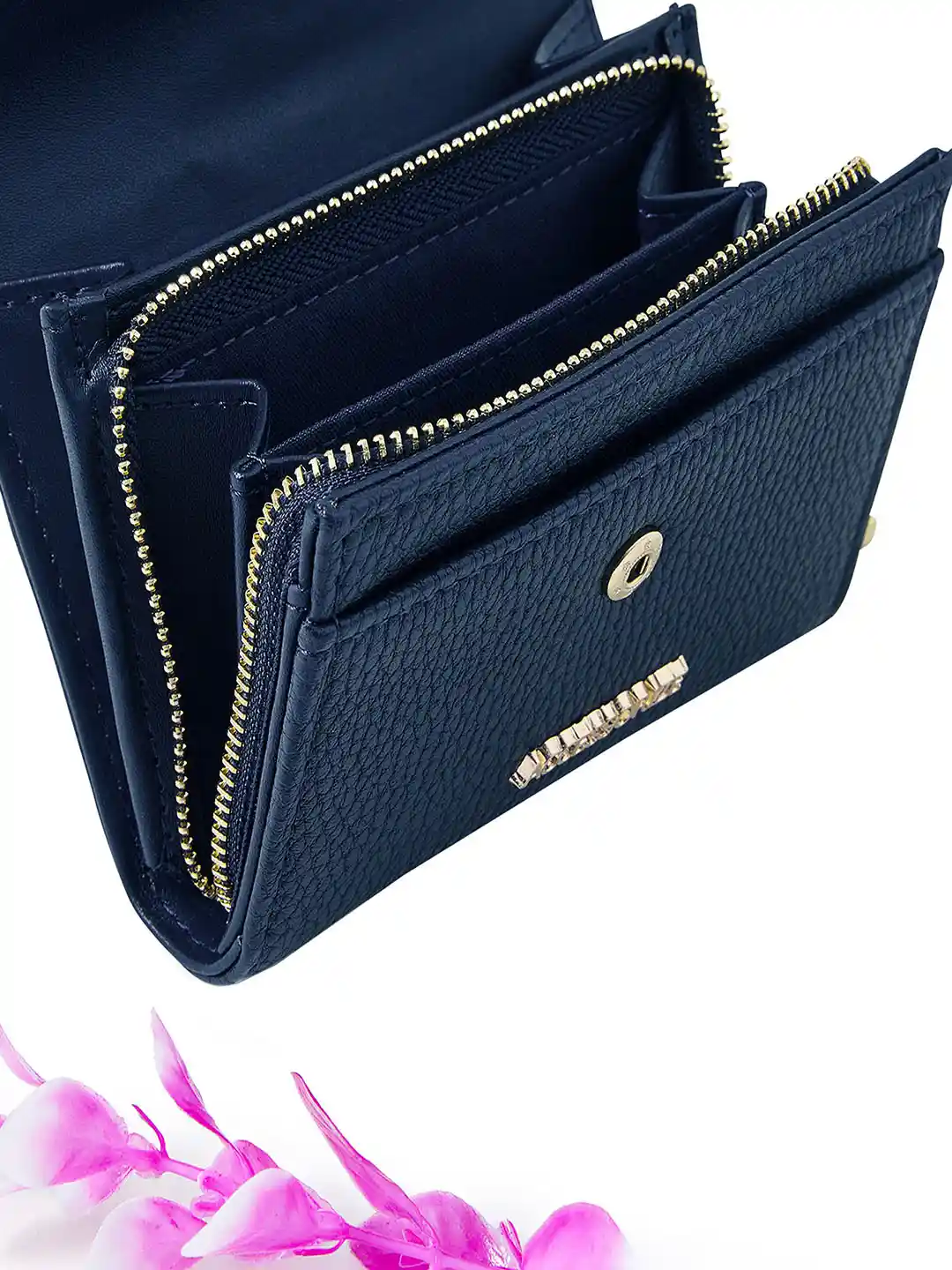 Accessorize London Women Navy Small Flap Zip Around purse