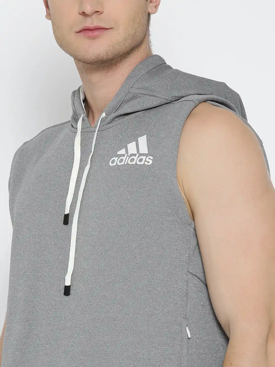Buy ADIDAS Men Grey Melange WO Sleeveless Hooded Training