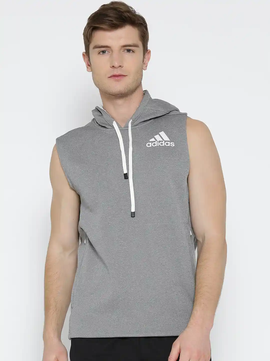 Buy ADIDAS Men Grey Melange WO Sleeveless Hooded Training