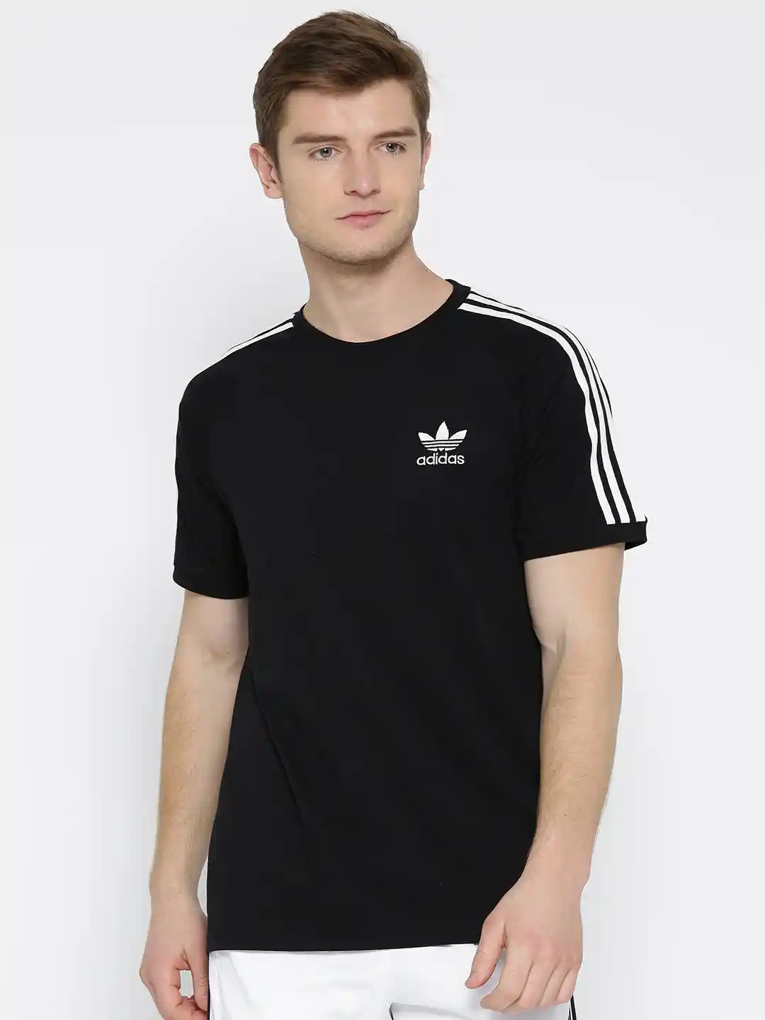 Buy ADIDAS Originals Men Black 3-Stripes Solid Round Neck T-shirt