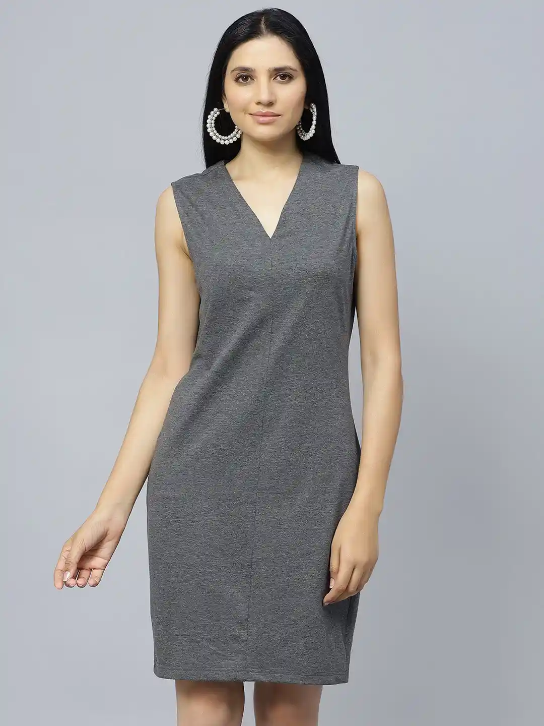 Buy ENTELLUS V-Neck Sleeveless Cotton Sheath Dress Dresses for