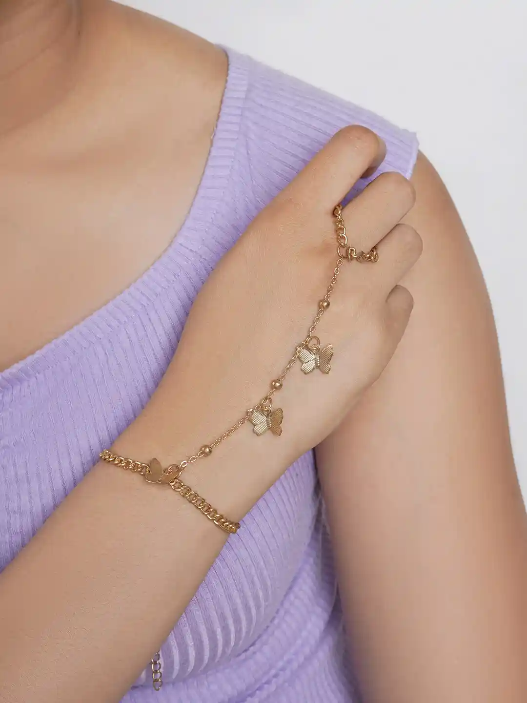 Buy BEWITCHED Gold-Plated Butterfly Charm Ring Chain Bracelet