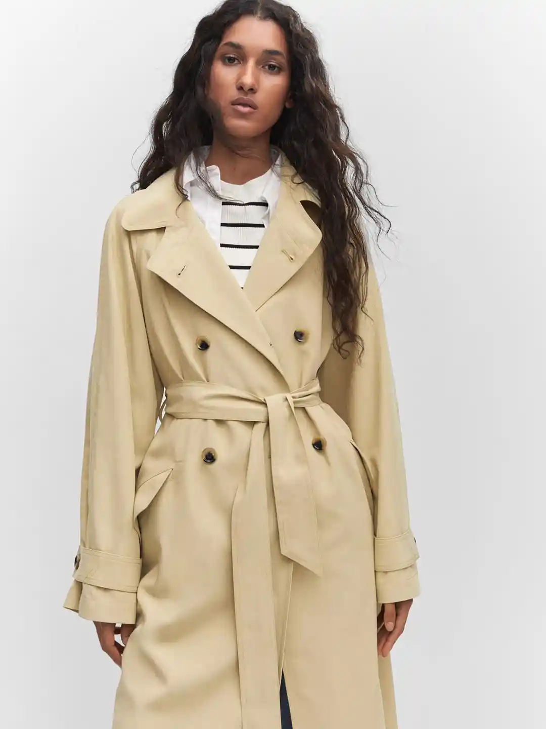 Buy MANGO Women Solid Double-Breasted Longline Trench Coat Coats