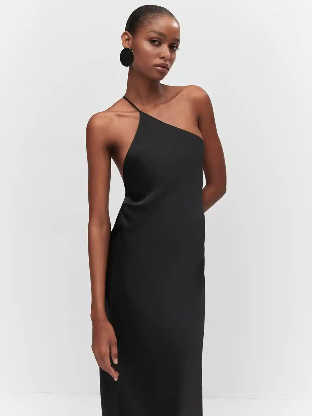 Buy MANGO One Shoulder Open-Back Satin Finish Sheath Midi Dress