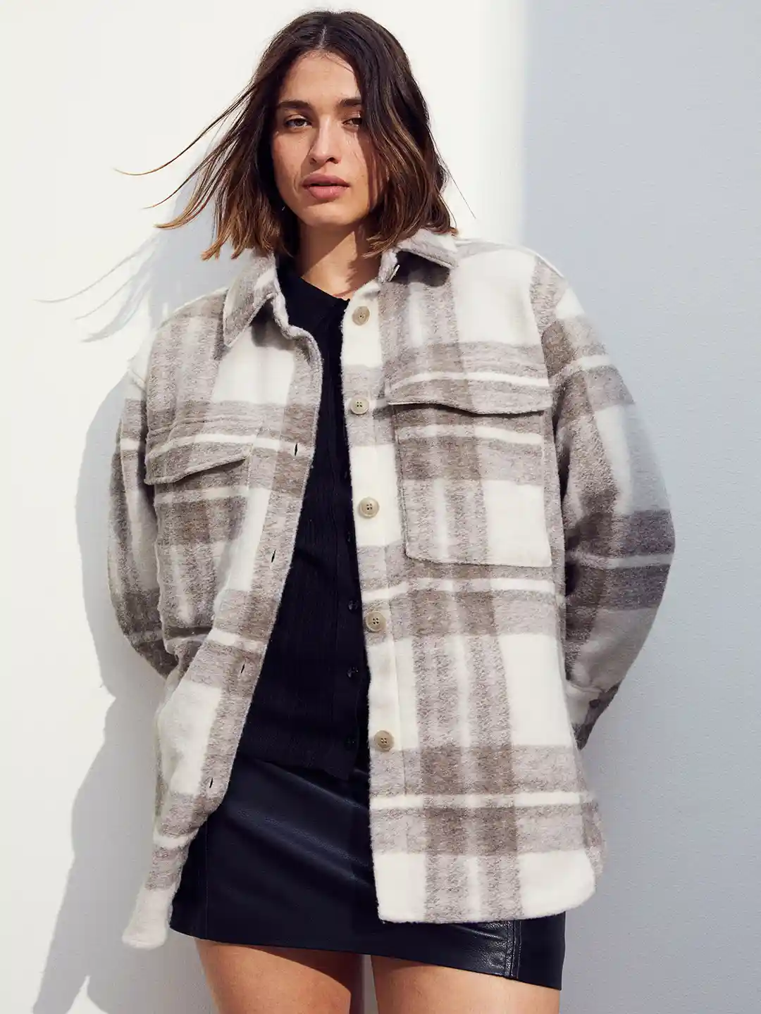 H&m Shacket Oversized H&m Oversized Tweed Plaid Shacket