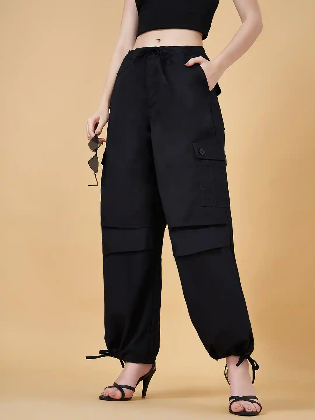 Cargo Trousers Womens Black Trouser Jeans Women's Mid Rise Black