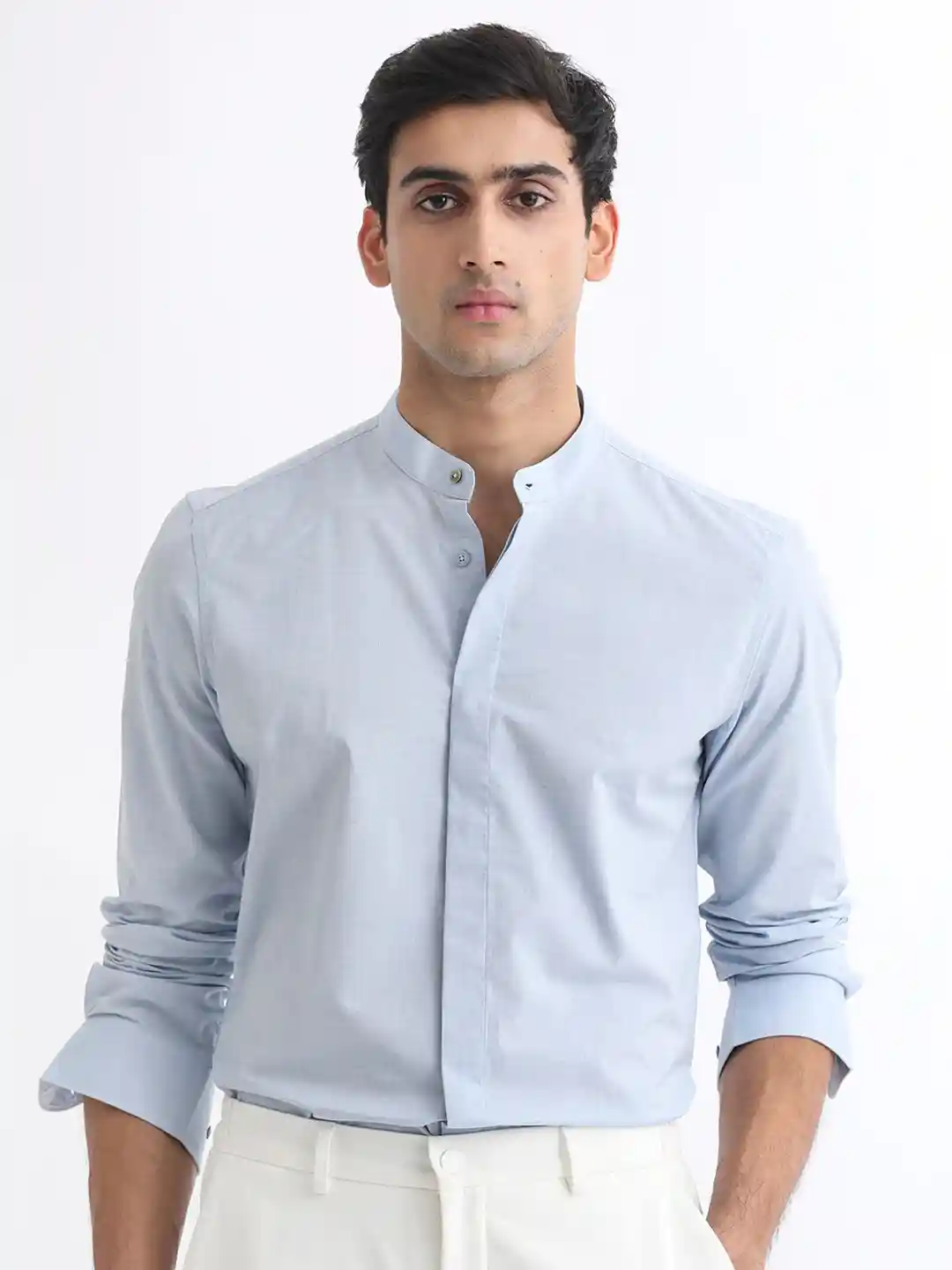 Buy RARE RABBIT Men Cadmi Mandarin Collar Slim Fit Cotton Shirt