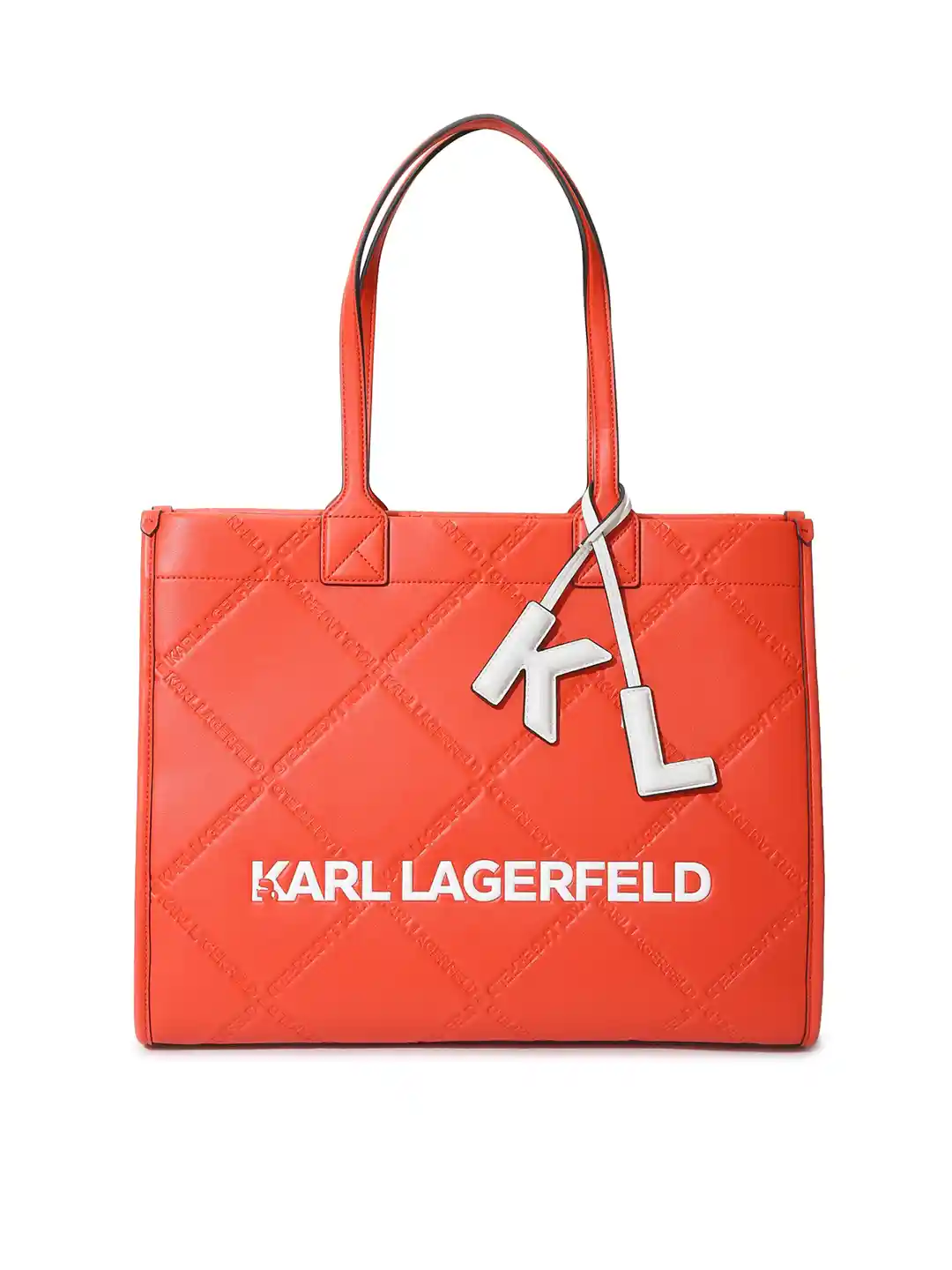 Buy Karl Lagerfeld Red Textured Leather Structured Handheld Bag - Main Image