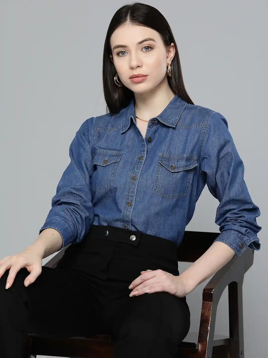 Casual Shirt Myntra Denim Shirts Roadster Faded Blue Denim Shirt