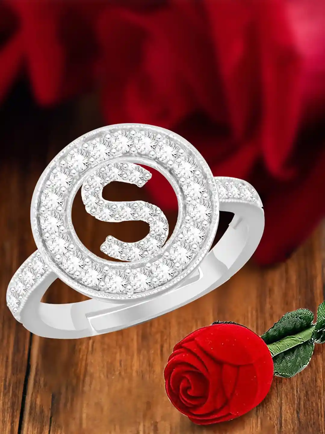 Buy MEENAZ Silver-Plated S Alphabet CZ-Studded Ring Ring for
