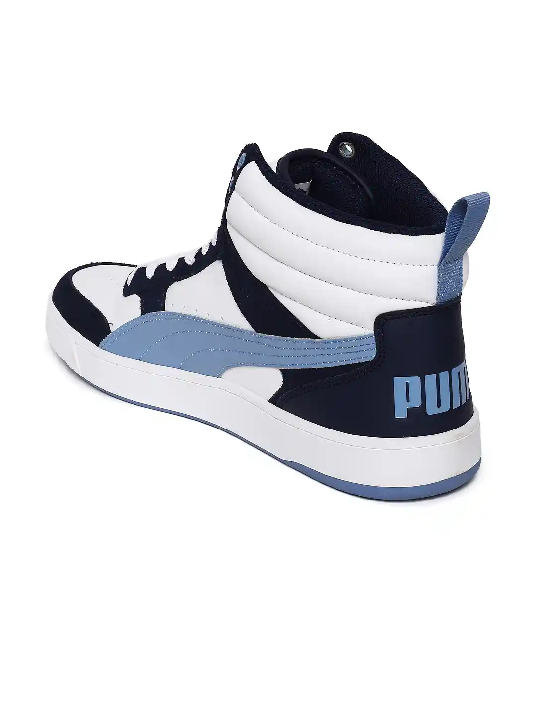 Buy Puma Men White Navy Blue Rebound Street v2 Mid-Top Sneakers