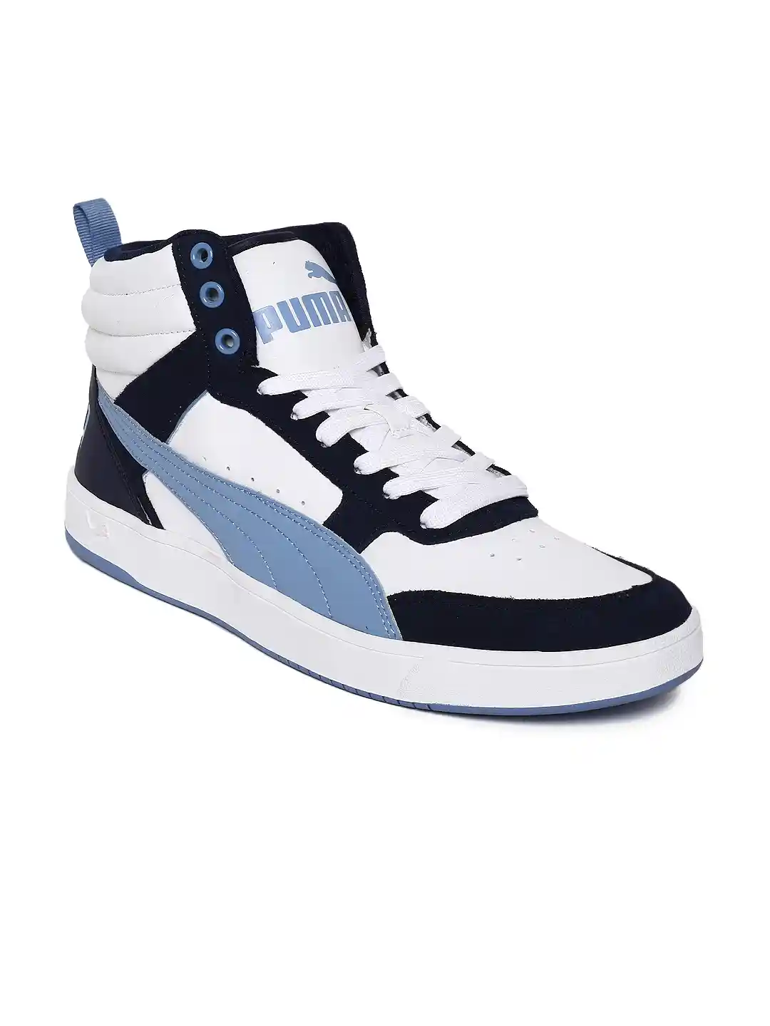 Buy Puma Men White Navy Blue Rebound Street v2 Mid-Top Sneakers