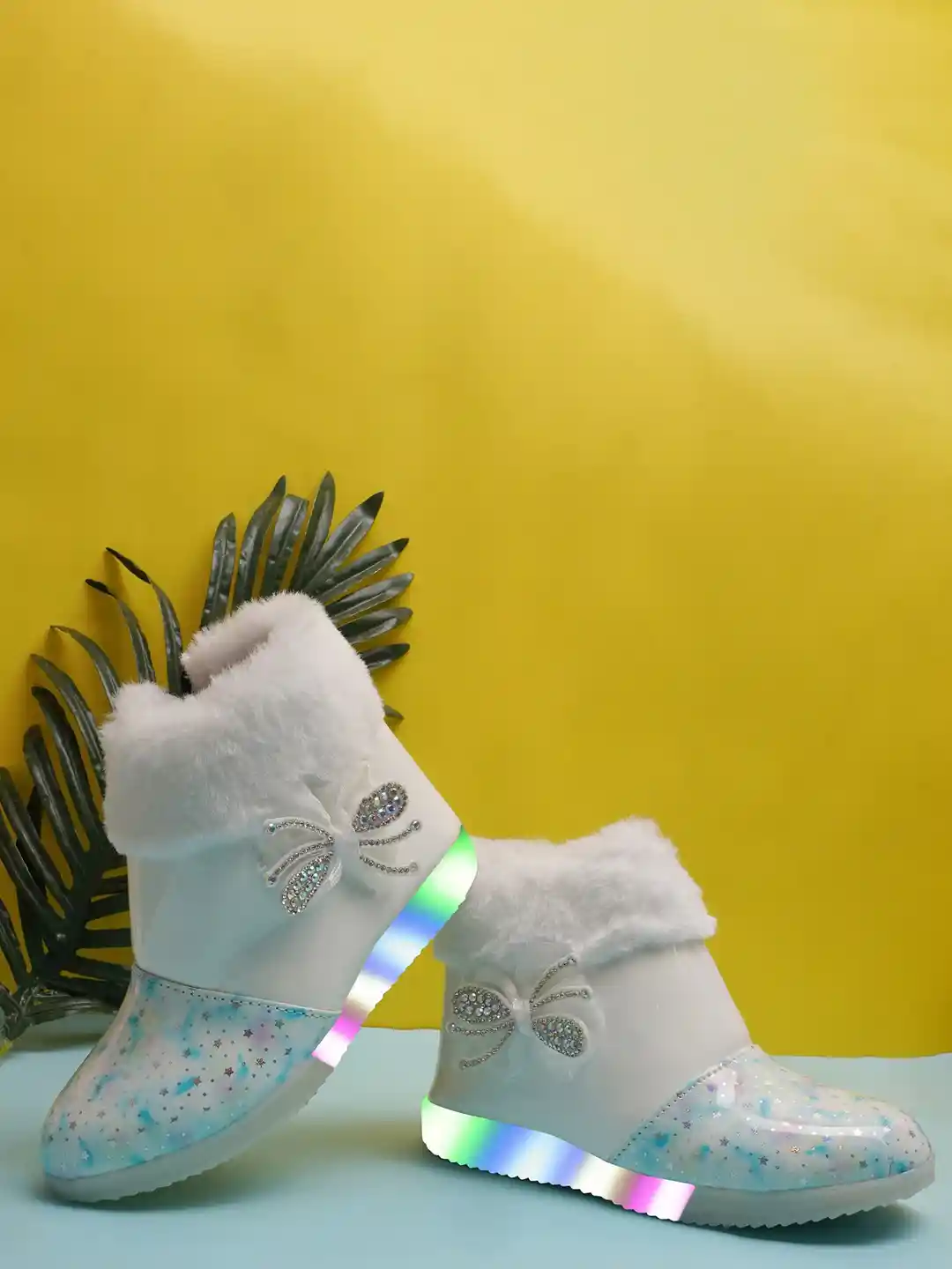 Buy BAESD Girls Mid Top Printed Embellished Faux Fur Trim Winter