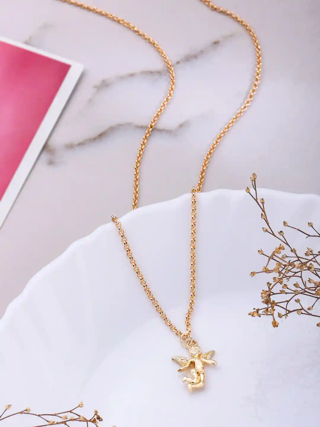 VIRAASI Gold-Plated Christian Baby Angel Pendant Chain Necklace