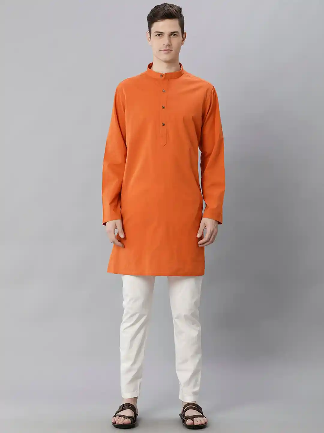 Buy CAVALLO by Linen Club Band Collar Cotton Linen Kurta Kurtas