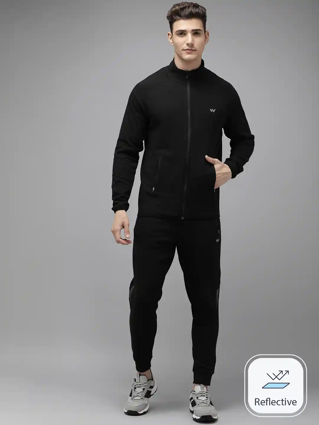 Mens Tracksuits Black Reflective Tracksuit Custom Fitness Clothing