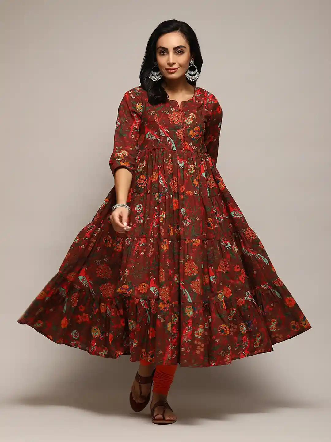 Buy Biba Floral Printed Tiered Anarkali Kurta Kurtas for Women