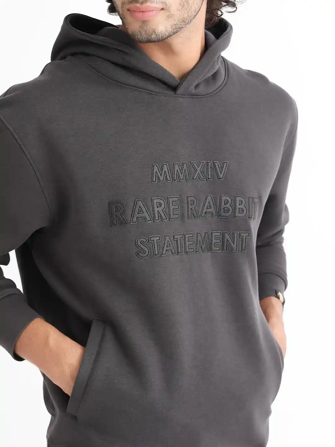 Buy RARE RABBIT Men Ether Applique Hooded Sweatshirt