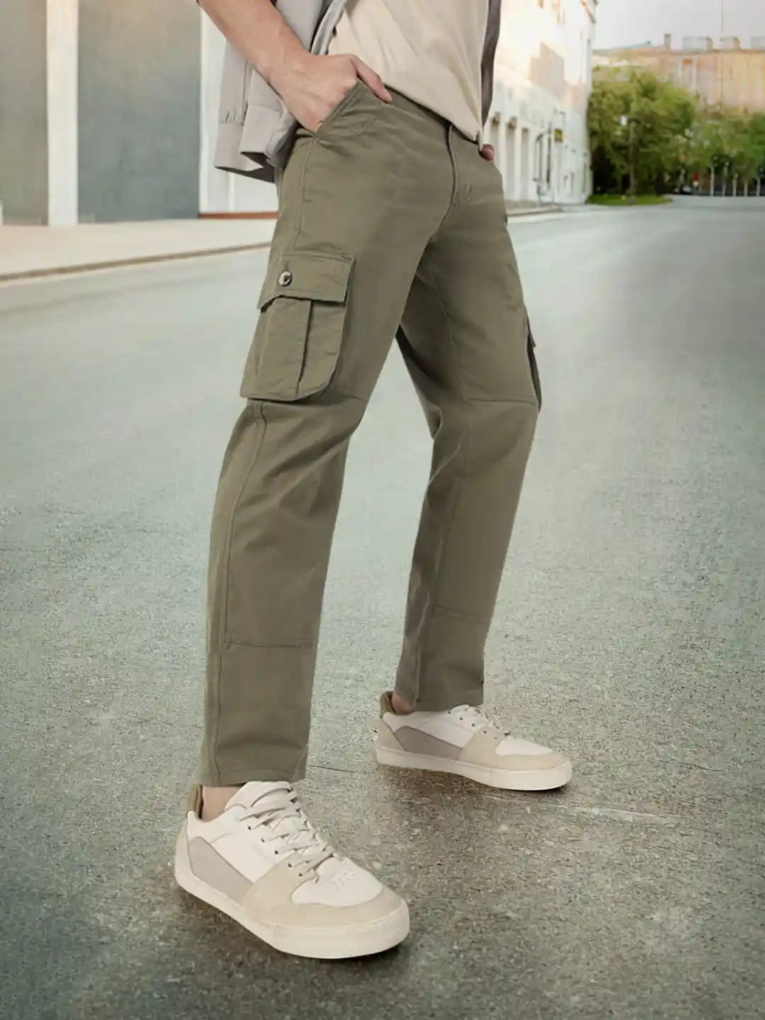Khaki Cargo Utility Pants Men Urbano Fashion Men Mid-Rise