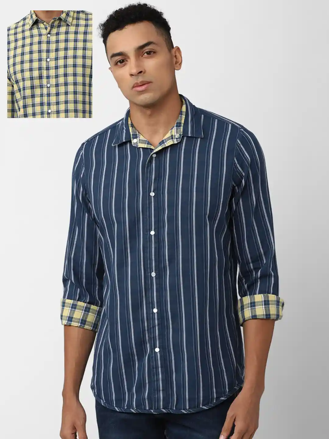 Buy VAN HEUSEN DENIM LABS Striped Slim Fit Reversible Pure Cotton